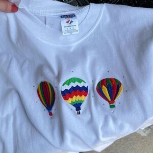 Vintage Jerzees Hot Air Balloon Embroidery White Tee L Heavyweight Blend